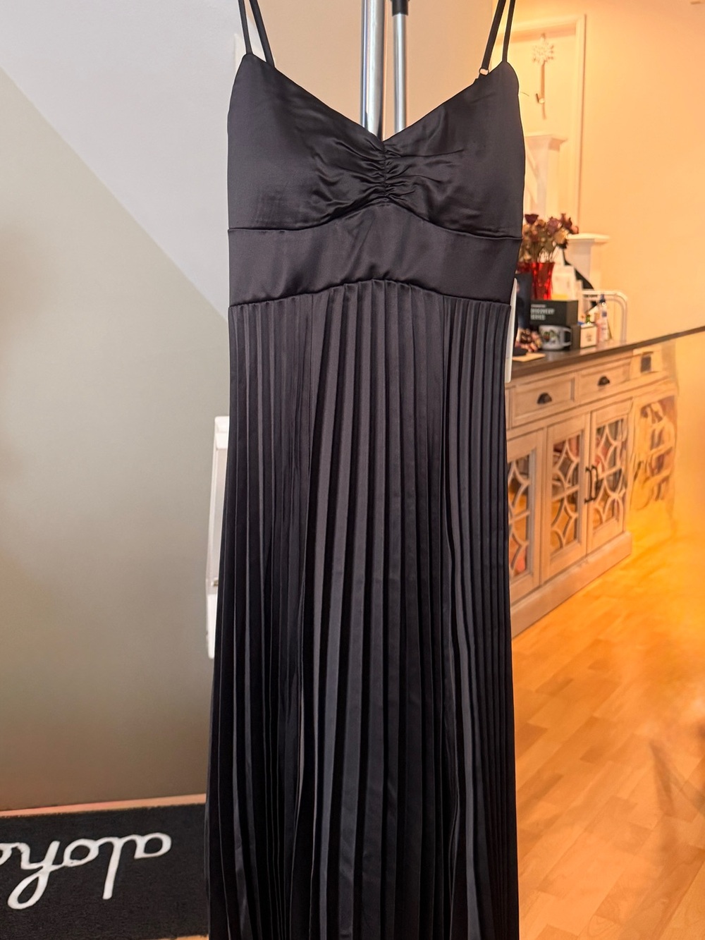 Black Pleated Maxi Dress with Spaghetti Straps
